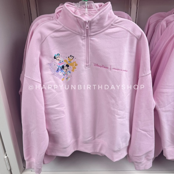Disney x Stoney Clover Lane Disneyland 70th Anniversary Zip Up Pullover Pink - Picture 1 of 2